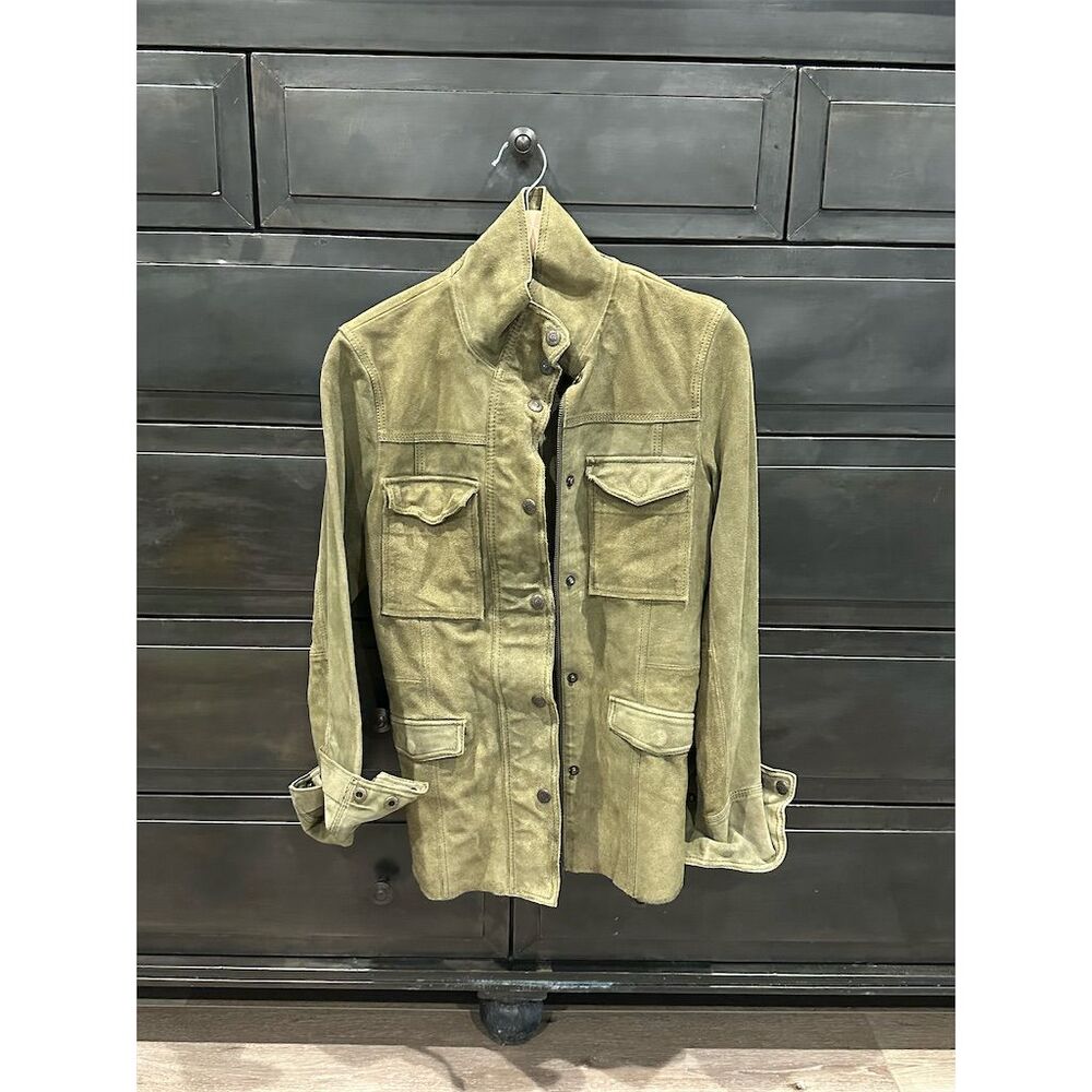 Free People Women's Military Jacket Green Suede Button-Down Size S